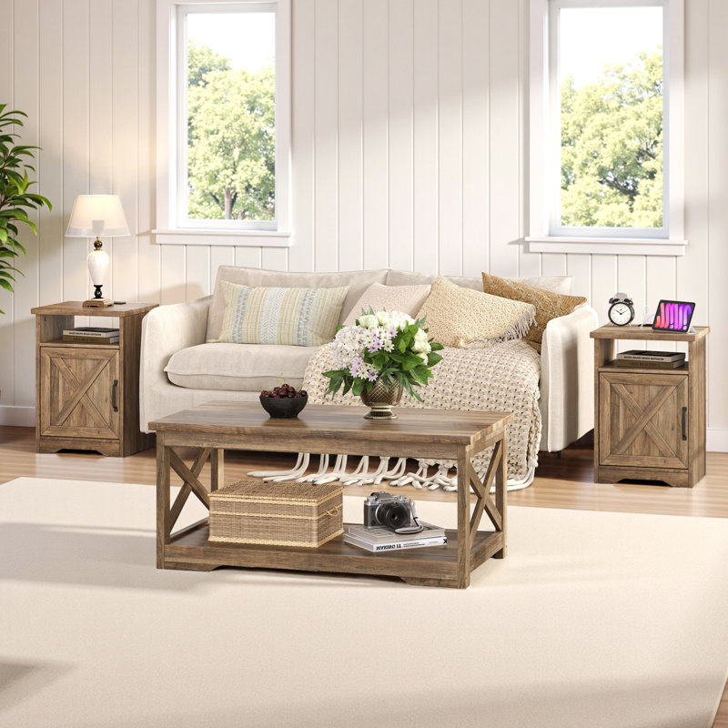 Ensemble de table de salon en bois de grange 3 pièces Chiara, Bois de grange / bois de grange