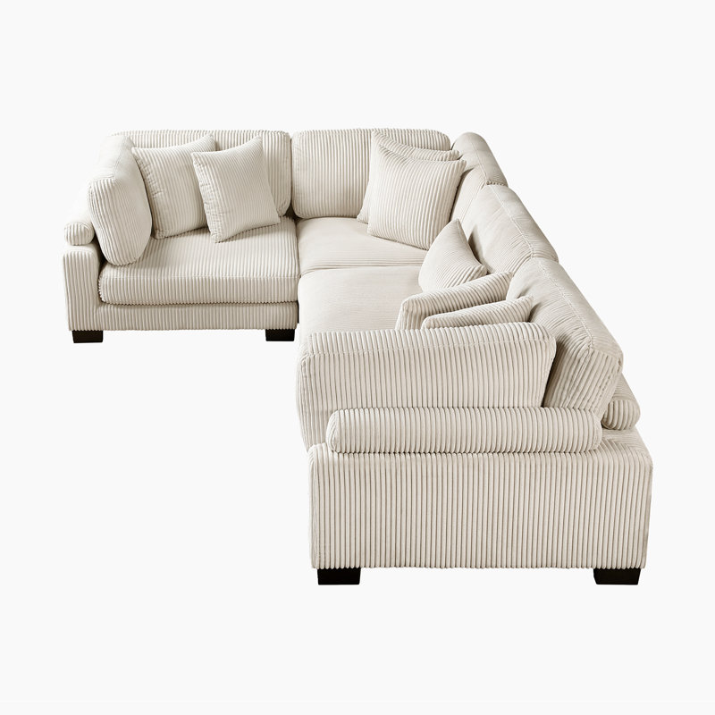 Brinsley 135" Modern & Contemporary Corduroy 4-Piece Modular Sectional Sofa with Versatile Adjustable Arm and Back Rest, Elevated Fabric Channels & Foam over Pocket Coils Comfort