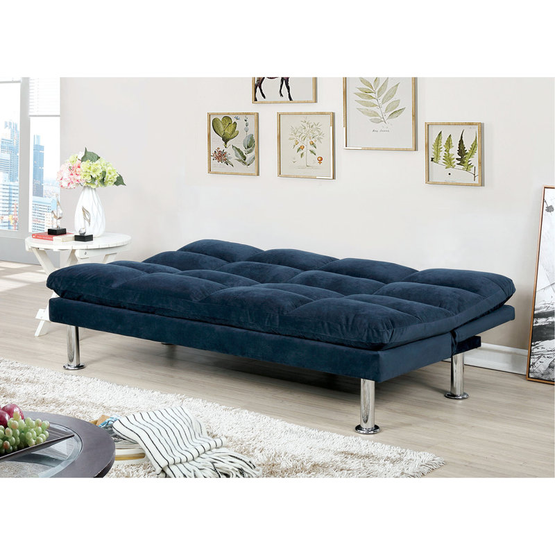 Futon contemporain en microfibre bleu marine convertible en lit, 2 places, pieds de soutien supplémentaires et assise confortable avec design L 67 po x l 28 po