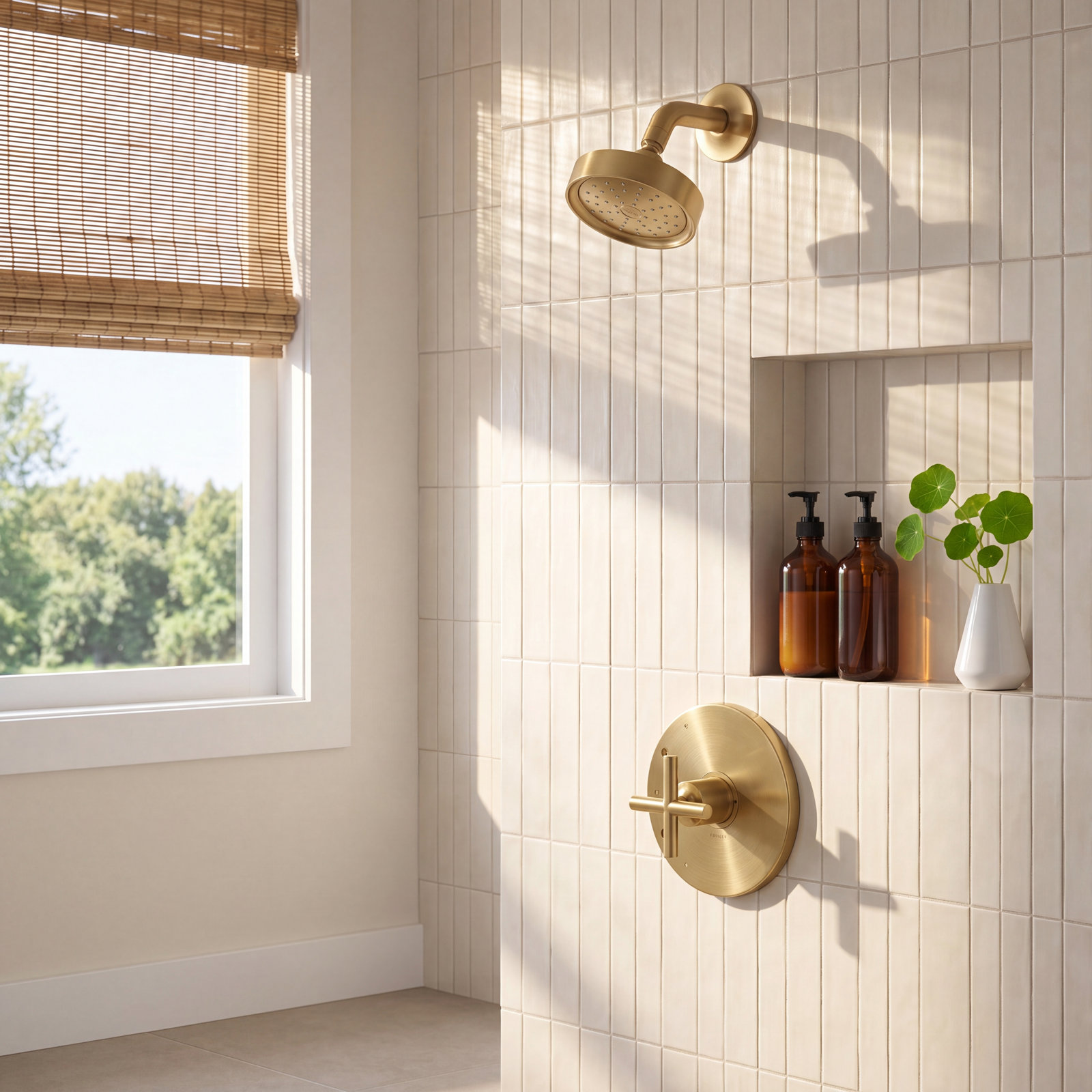 Purist Shower Trim, Cross Handle, Vibrant Brushed Moderne Brass