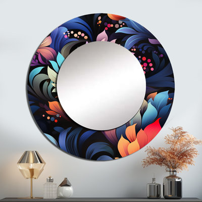 Multicolore futuriste damassé Nexus - grand miroir mural floral, miroir unique rose, impression d'art en métal
