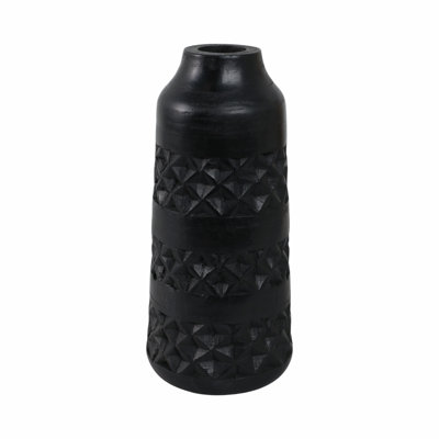 Lolington Boho Carved Wood and Metal Decorative Vase