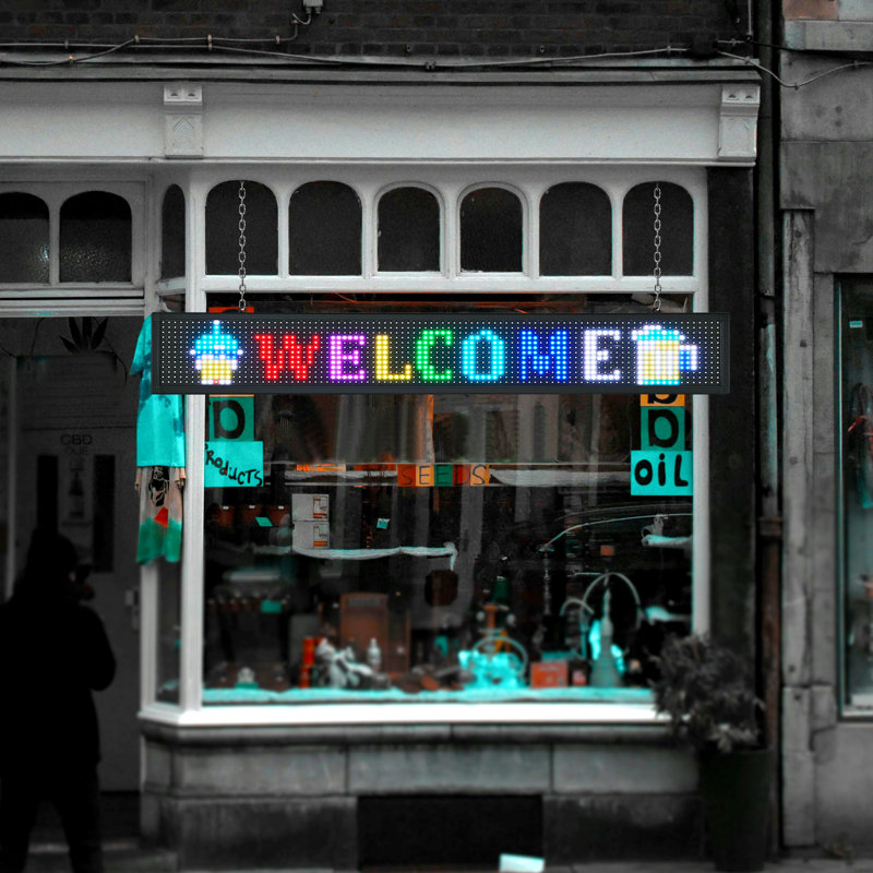 Programmable LED Sign, P10 Full Colour LED Scrolling Panel, DIY Custom Text Animation Pattern Display Board, WIFI USB Control Message Shop Sign for Store Business Party Bar Advertising 52"x8"