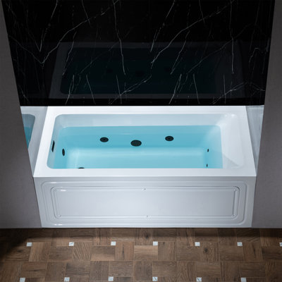 60" X 30" Alcove Acrylic Rectangular Whirlpool Heated Jetted Tub In White With Drain & Overflow