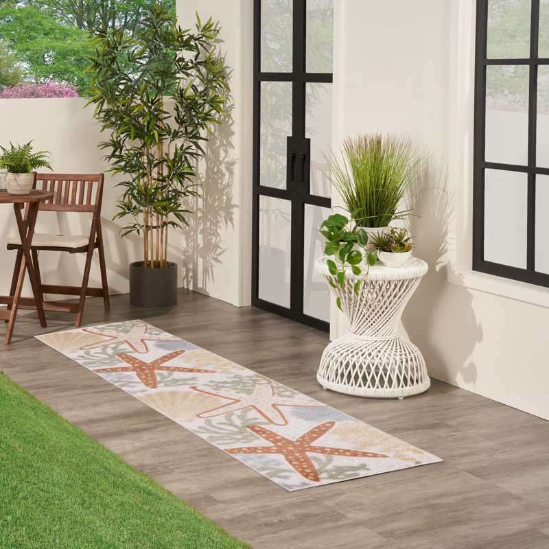 Antwanett Coastal Marine Life Power Loomed Indoor / Outdoor Rug, Runner 2'3" x 8'
