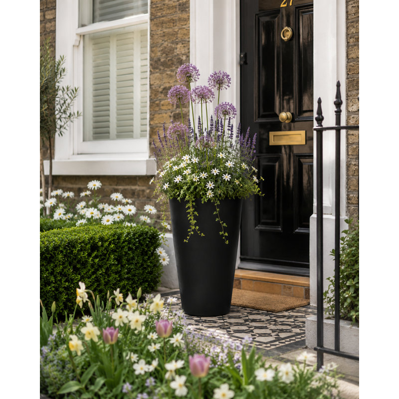 Steph Tall Round Plant Pot, Contemporary Concrete Effect Tall Planter, Round Indoor and Outdoor Vase Planter with Drainage Hole