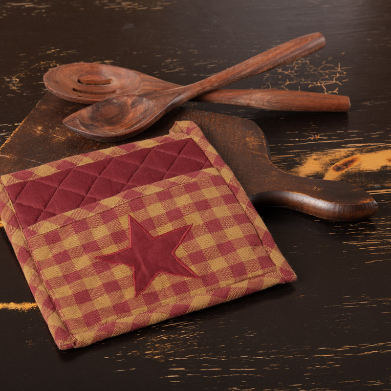 August Grove® Mancheer 100% Cotton Potholder, Burgundy/Tan, 8" x 8"