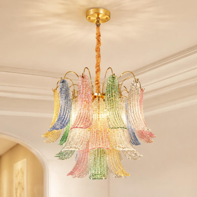5 Light Dimmable French Style Colorful Glass Crystal Chandelier