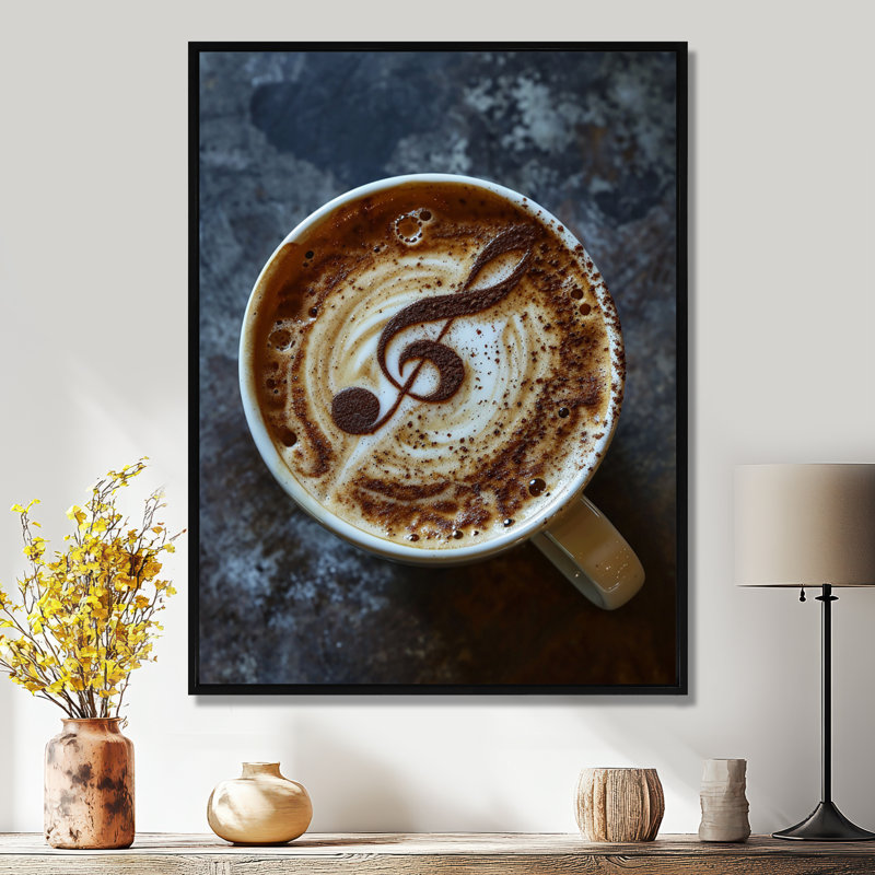 Musical Coffee Art - Coffee Wall Art Living Room, H 20 po x l 12 po x P 1 po, Toile avec cadre flottant noir
