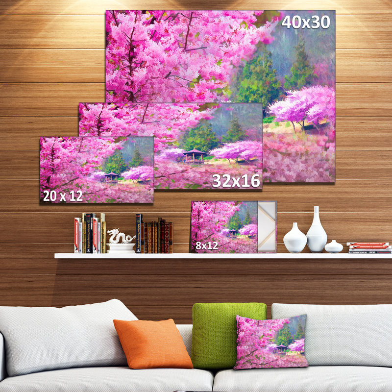 Fleurs japonaises - reproduction sur toile tendue, H 16 po x l 32 po