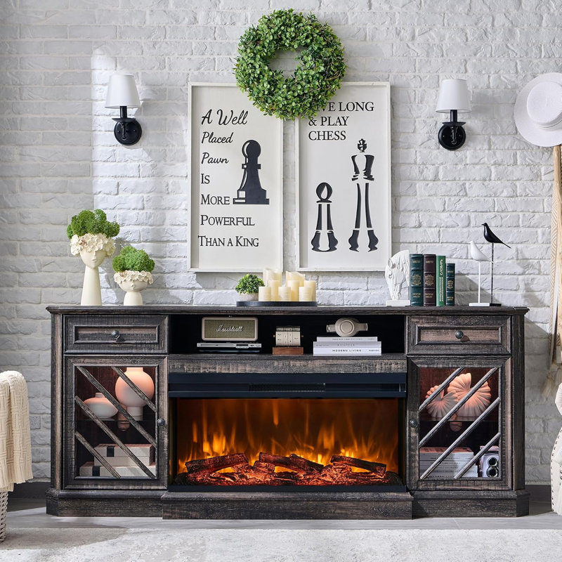 75 Inch Electric Fireplace Tv Stand For Tvs Up To 85'' With 36" Fireplace & Led Lights With Shelves & Storage
