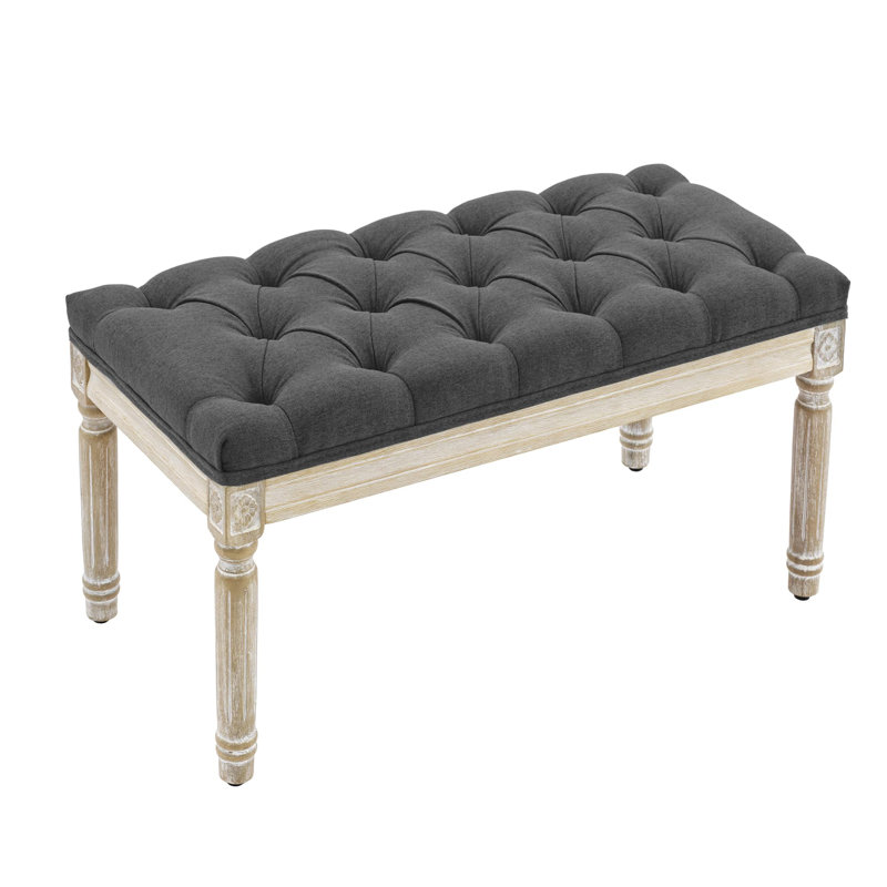 Boswick Linen Upholstered Bench, Dark Gray, 31.5" 