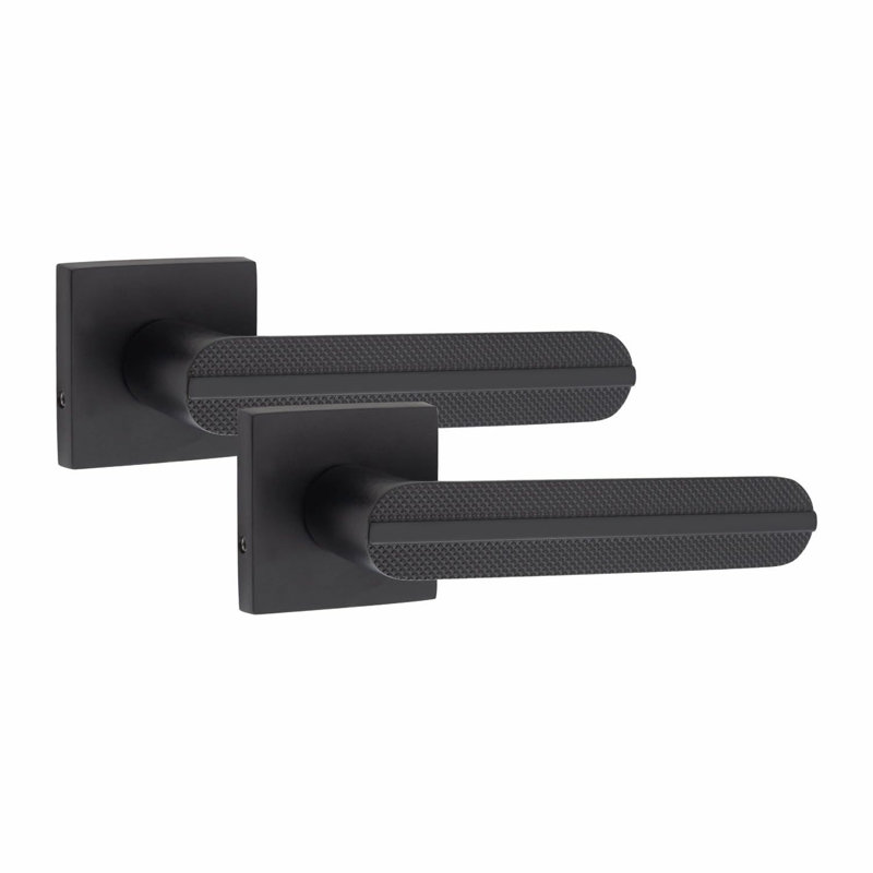 1 Pair Modern Lima Design Premium Door Handles on Square Rose, Does Not Apply, Matte Black