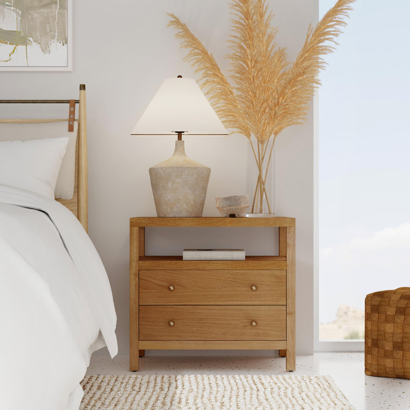 Nora 2-Drawer Wide Nightstand, Natural