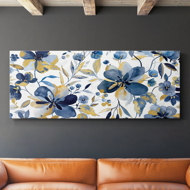 Toile tendue Golden Indigo - prêt à accrocher, H 20 po x l 50 po