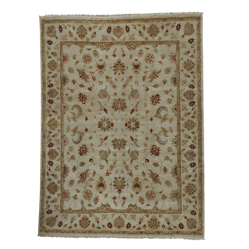 Tapis rouge / beige de haute qualité noué à la main de conception unique
