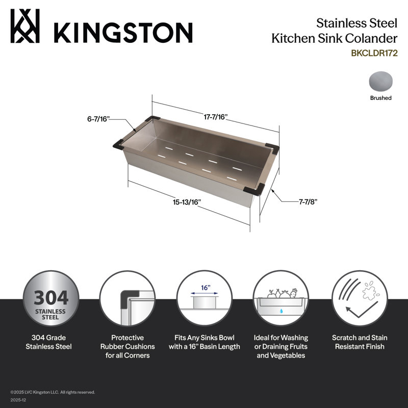 Crépine de cuve d'évier de cuisine en laiton Kingston Watford, H 3,13 po x l 7,88 po x P 17,44 po