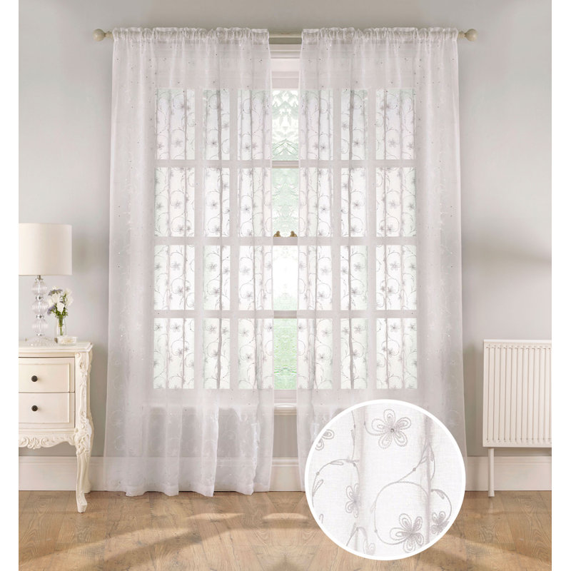 Rockridge Sheer Curtain Pair, White, 140cm Width x 122cm Drop