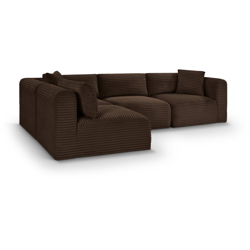 Canapé modulaire en L Carmean Performance, Velours côtelé texturé brun, 2 sans accoudoirs, 2 en coin