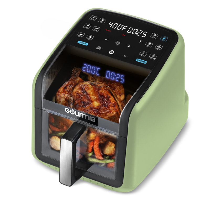 Gourmia 7 Qt Digital Air Fryer with Easy-View Window, 3D Holographic Display & FryForce 360° Technology – 12 Presets, Dishwasher-Safe Basket, Green