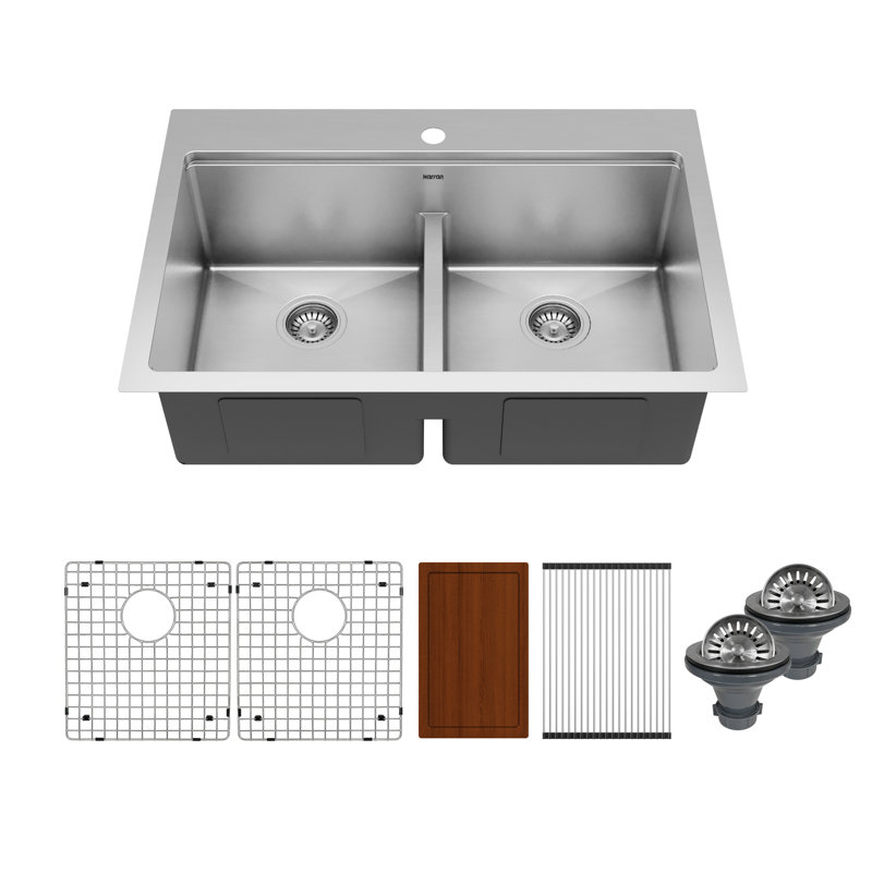Elite Workstation 33'' L Double Bowl Stainless Steel Kitchen Sink