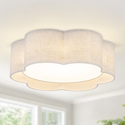 Modern 5cct Led Flush Mount Ceiling Light With Flower Inspired Linen Shade