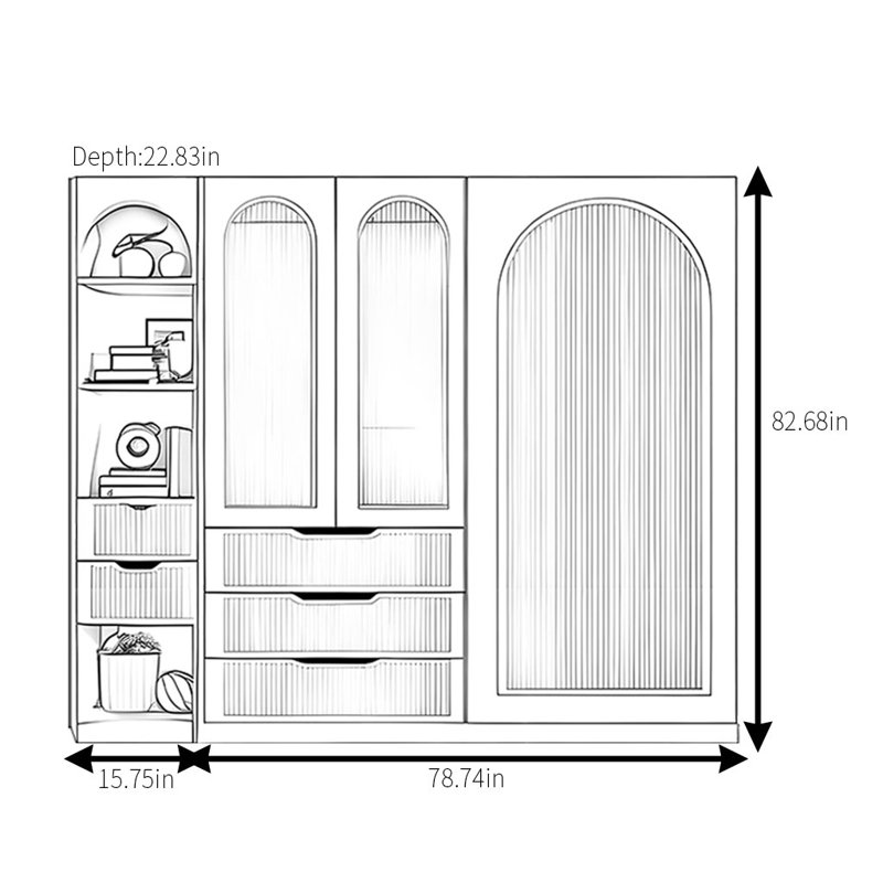 Armoire moderne, simple et luxueuse, H 82,68 po x l 94,49 po x P 22,83 po