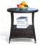 Table d'appoint d'extérieur ronde en rotin de polyéthylène, table basse de patio avec plateau en verre trempé transparent, brun