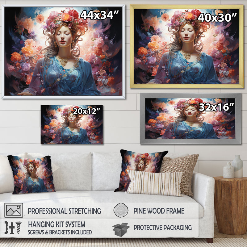 Art bouddhiste rose sarcelle Bodhisattvas Halo, reproduction d'art sur toile, 30" H x 40" W, Toile tendue