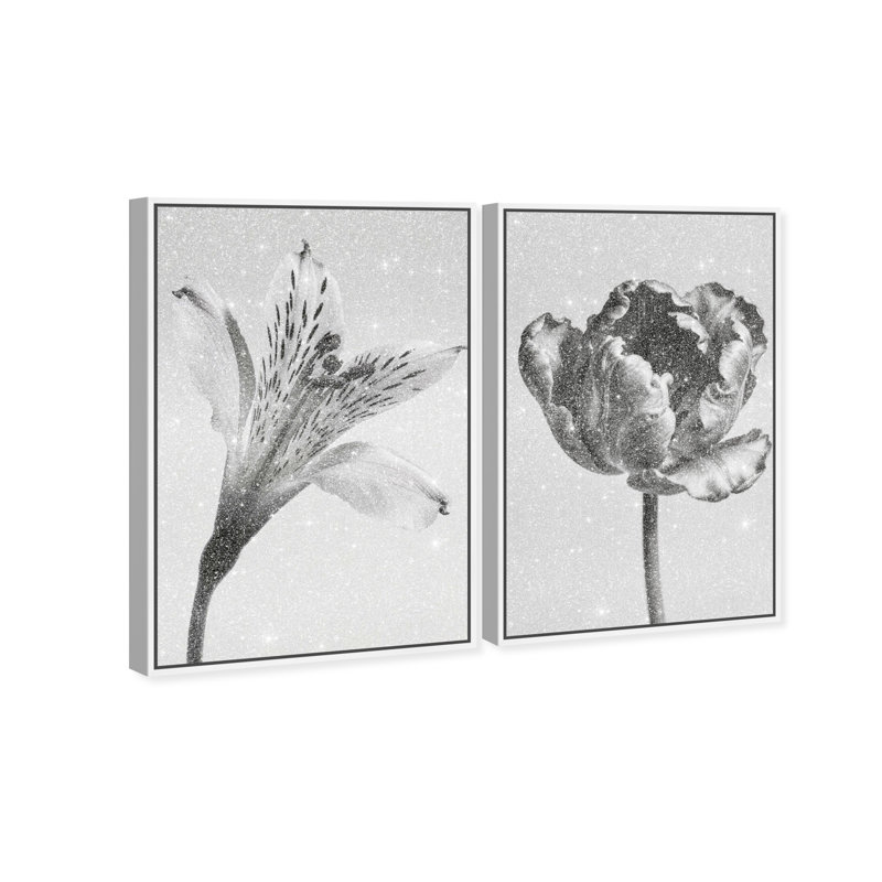 Peeking Flowers Set Set by Oliver Gal, 46" H x 31" W, White Floater Frame