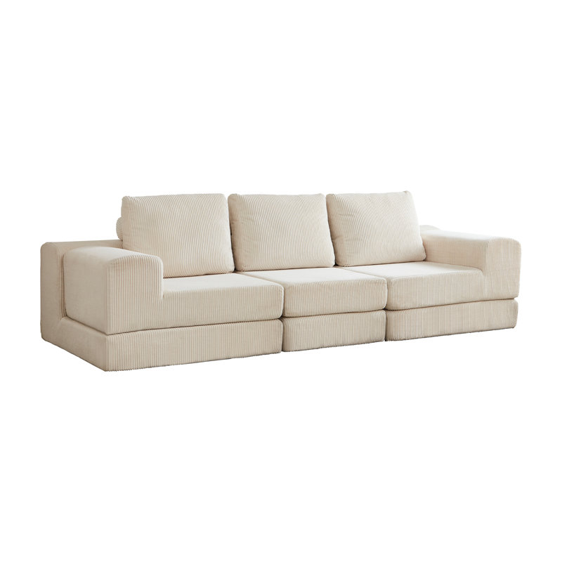 Boneless 108'' Modular Sectional Sofa, 3-Seater Convertible Sofa Bed with Corduroy Fabric & Memory Foam, Beige Corduroy