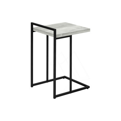 C-Shaped End Table  With Metal Base And Reclaimed Wood-Look Top