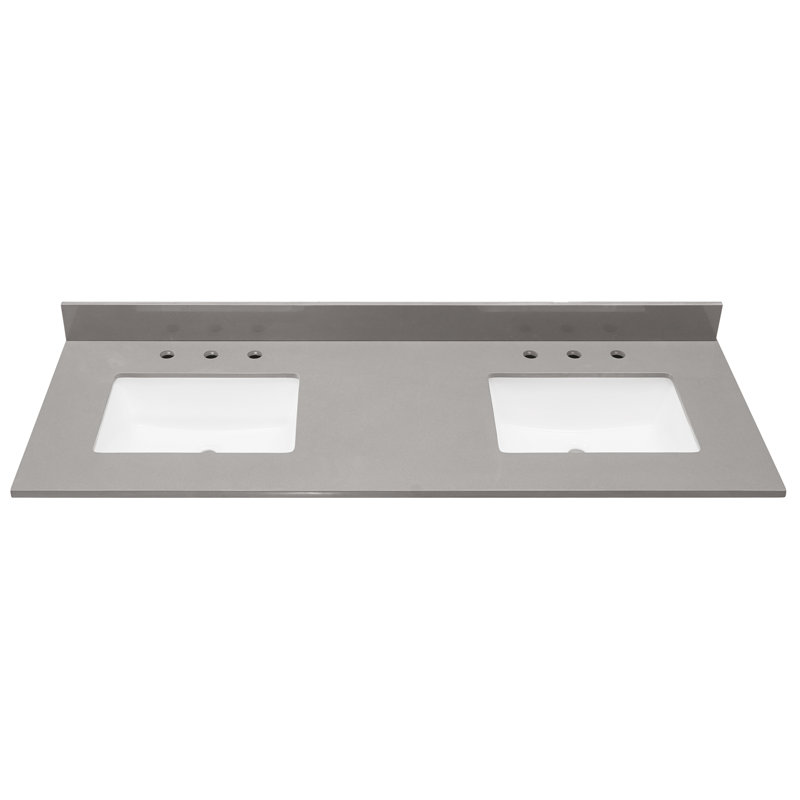 Concrete Gray Composite Double Vanity Top with White Sinks
