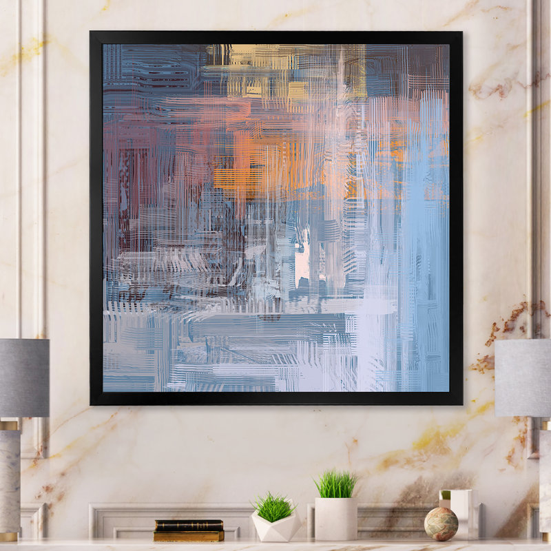 «Multi and Blue Frozen Grunge Art», reproduction d'art sur toile encadrée, H 16 po x l 16 po x P 1 po, Cadre noir