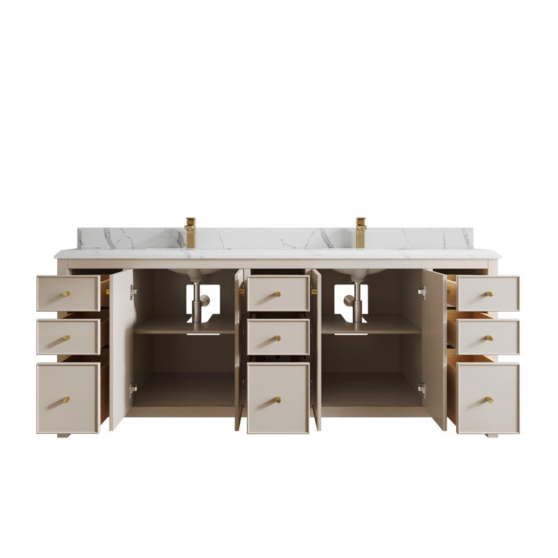 Chicago 84'' Double Bathroom Vanity with Double Cove Edge Quartz Top
