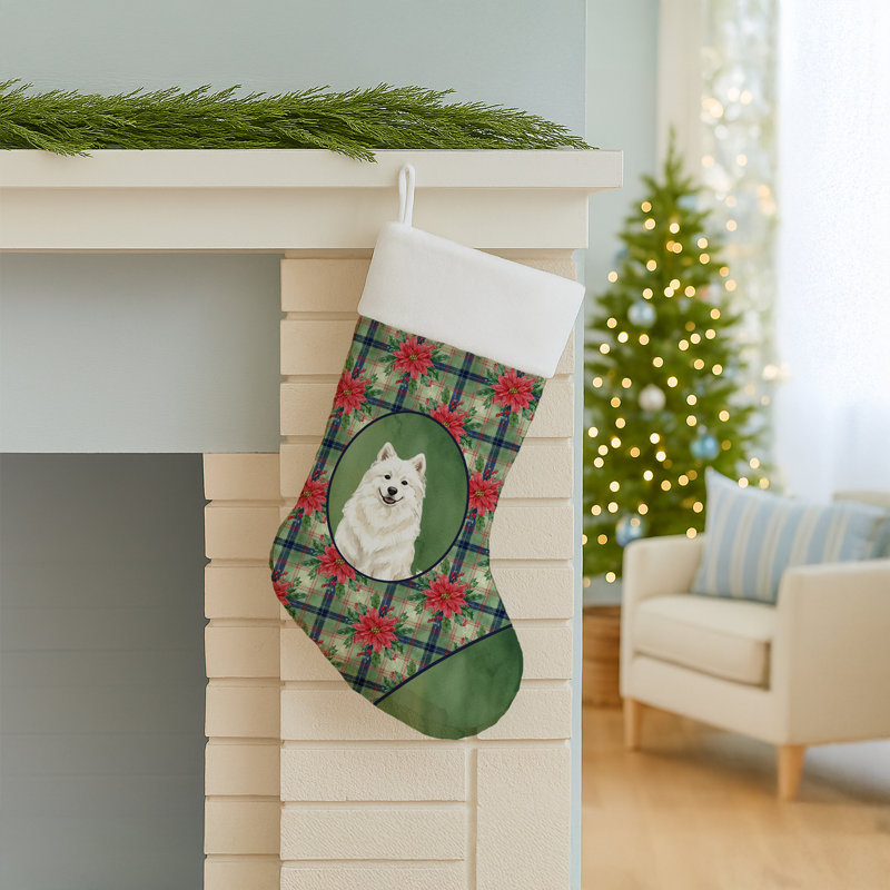 Chaussette de Noël crème Samoyed Christmas PoinsettIas
