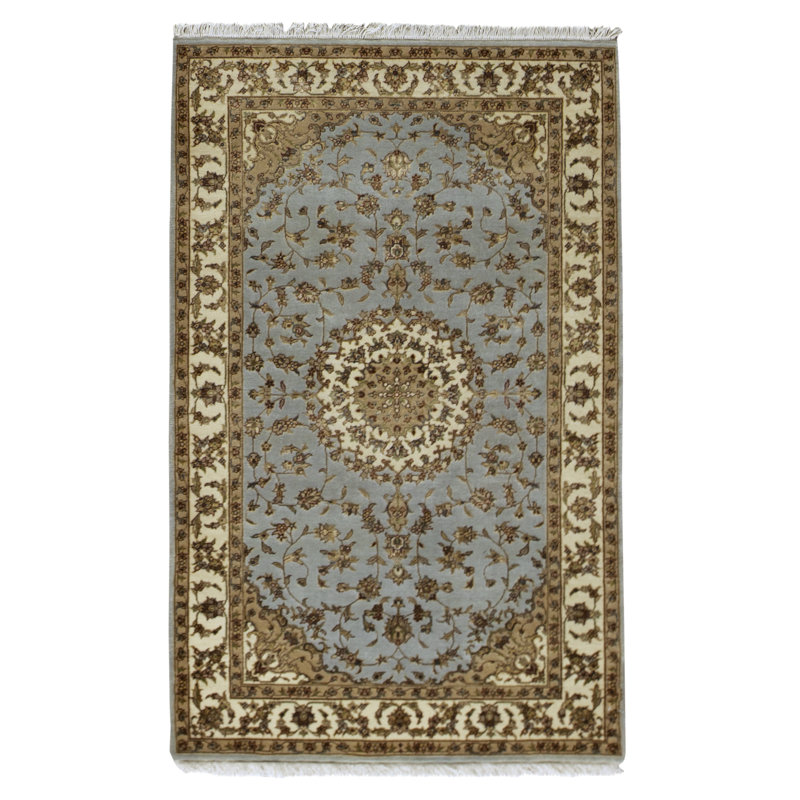 Manchuria Wool Oriental Area Rug in Cream/Blue/Olive