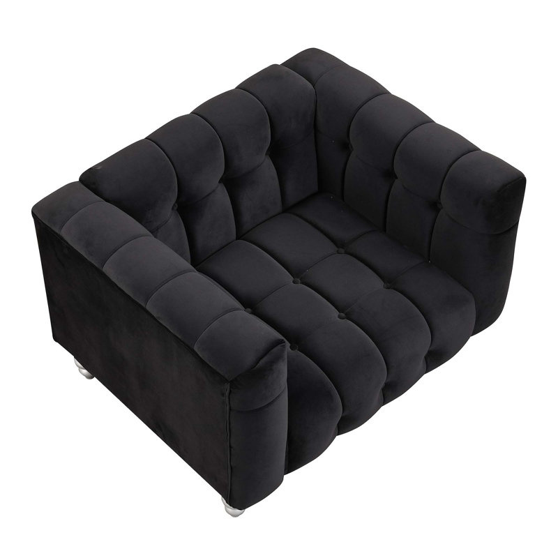 Canapé rembourré confortable avec pieds en bois massif et dossier capitonné pour la détente, Polyester noir