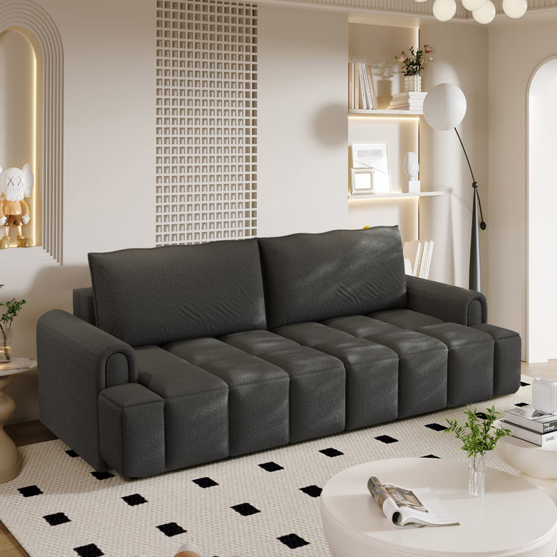 90.2" Full Size Convertible Tufted Sleeper Sofa With Hidden Storage For Living Room, Black