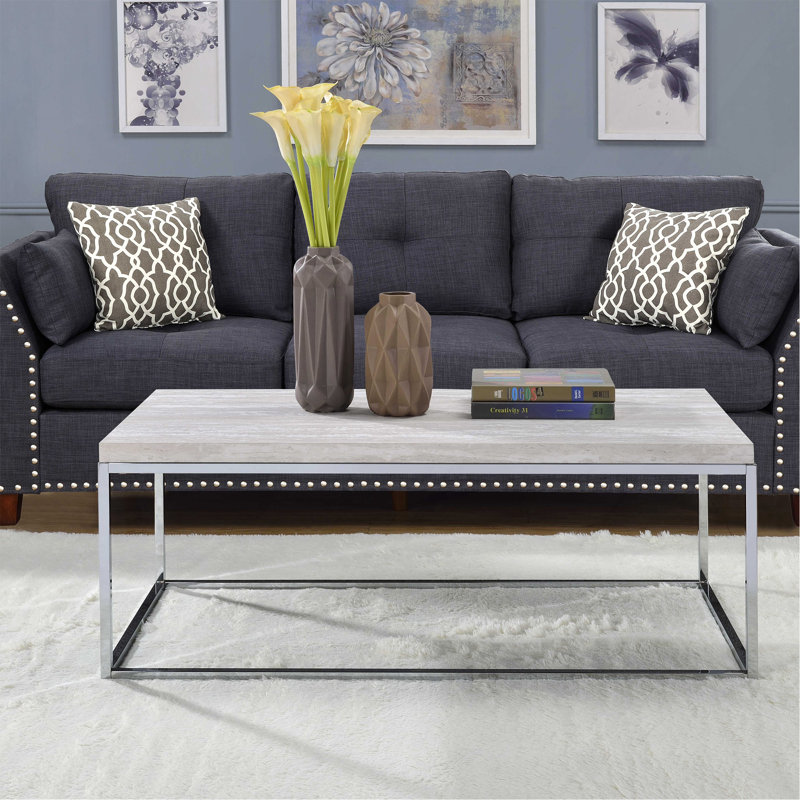 Coffee Table Light Oak And Chrome With Open Base.