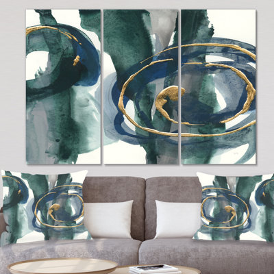 Mettalic Indigo and Gold III - 3 pièces, reproduction d'art sur toile tendue