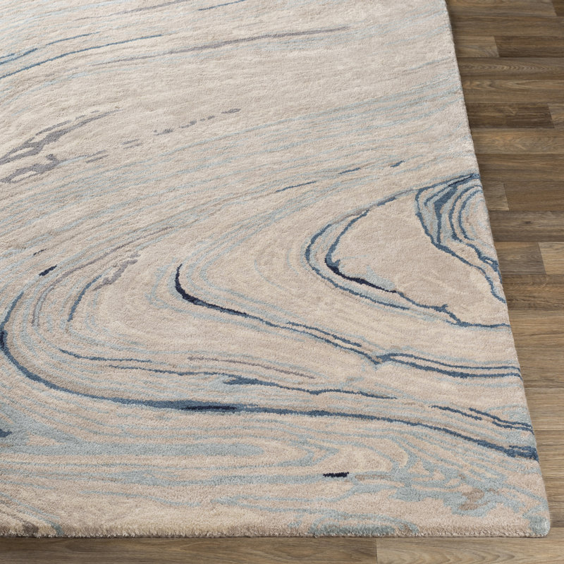 Tapis bleu / beige touffeté à la main Elaenor, Rectangle 8 pi 10 po x 12 pi