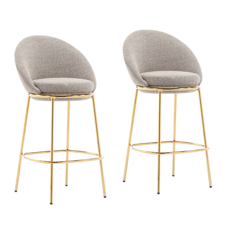 Indoor Metal Upholstered Barstool, Gold-Plated Frame, Set Of 2, Khaki