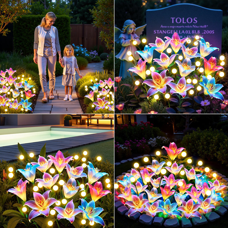 Solar Swaying Garden Lights, Upgraded Lily Flower Lights With Larger Solar Panel, Waterproof Outdoor Pathway & Flowerbed Light For Yard & Holiday Decor