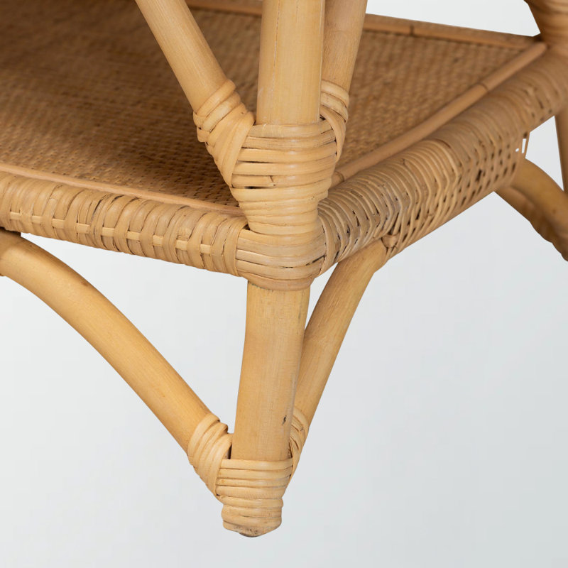 Banc en rotin Alden avec dossier et 1 tablette ouverte en brun naturel H 24,26 po x l 47,84 po x P 18,7 po Alden