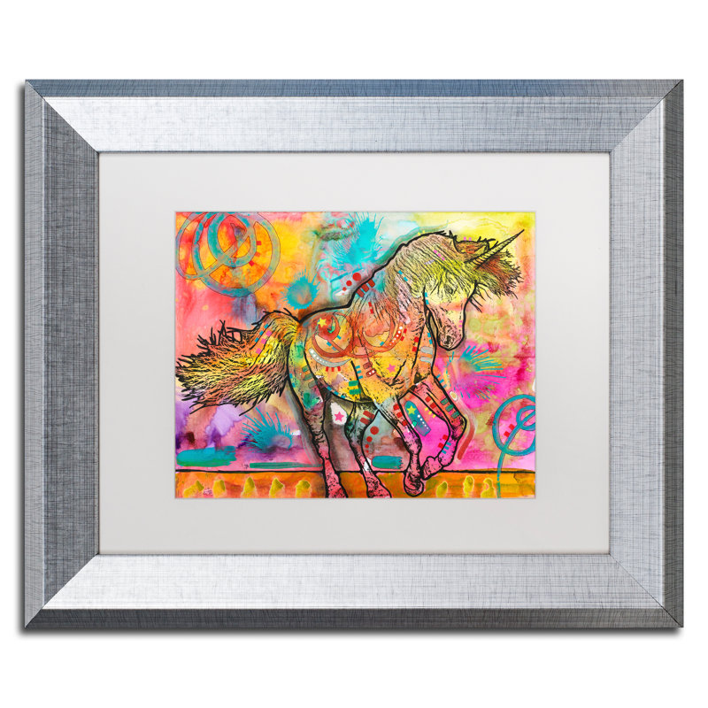 « licorne », impression, H 11 po x l 14 po x p 0,5 po, Blanc, Cadre argenté