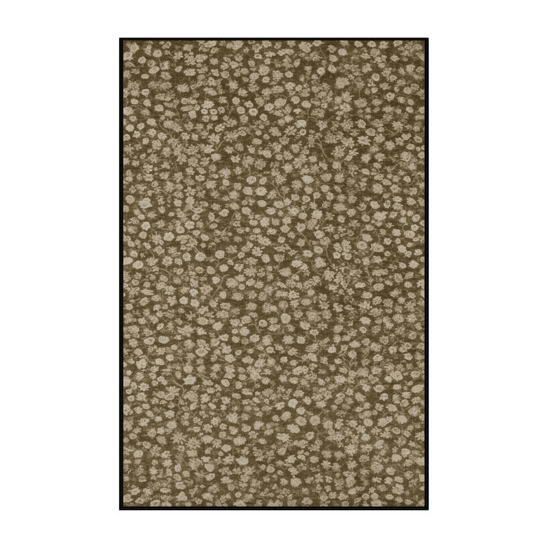 Tapis botanique brun lavable à la machine, Rectangle 3 pi x 5 pi