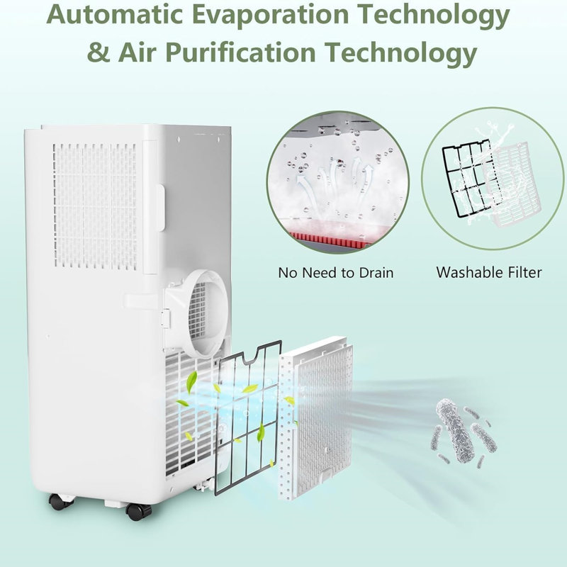 8000BTU Portable Air Conditioner, 3-in-1 Air Conditioner with Remote Control/Cooling/Fan/Dehumidifier, Cooling Area up to 350 Sq. Ft. with Sleep Mode, 24-Hour Timer, Bedroom/Office