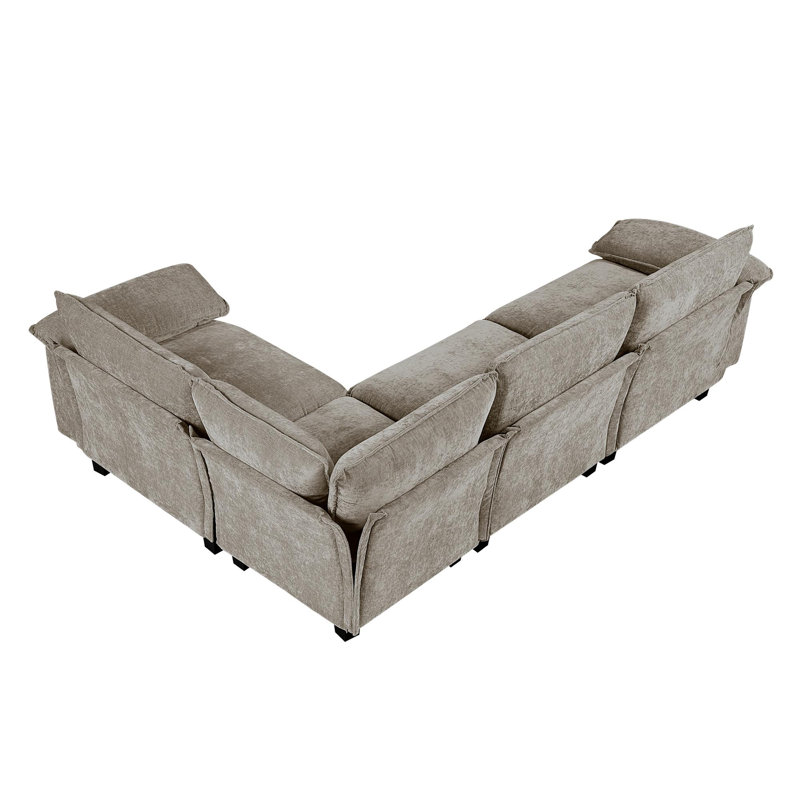 Canapé modulaire 4 pièces Modern, H 35 po x l 77 po x P 110,5 po, Orienté à droite, Brun gris / chenille étain