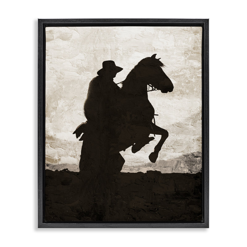 "Eleving Horse & Cowboy", art mural encadré par Kim Allen, Cadre flottant noir de jais, H 31 po x l 25 po